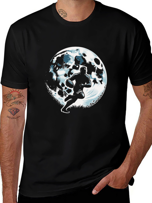 Rugby Player Moon Graphic Black T-Shirt