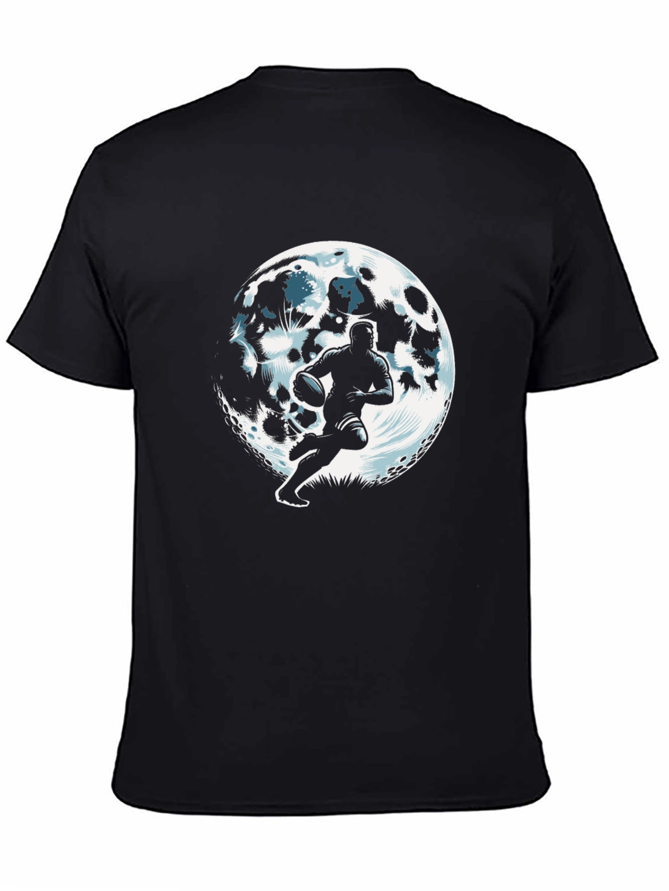 Rugby Player Moon Graphic Black T-Shirt