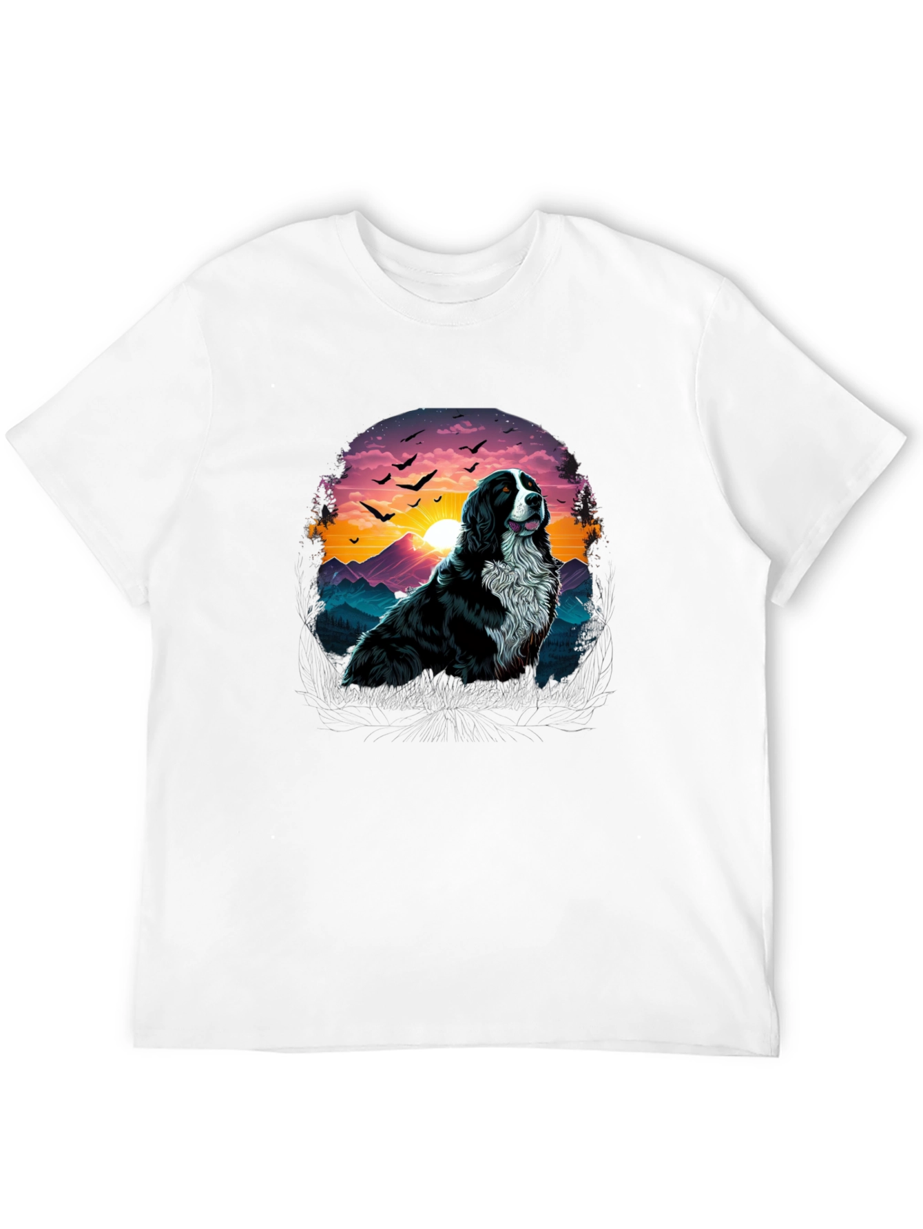 Dog & Sunset Graphic Black T-Shirt