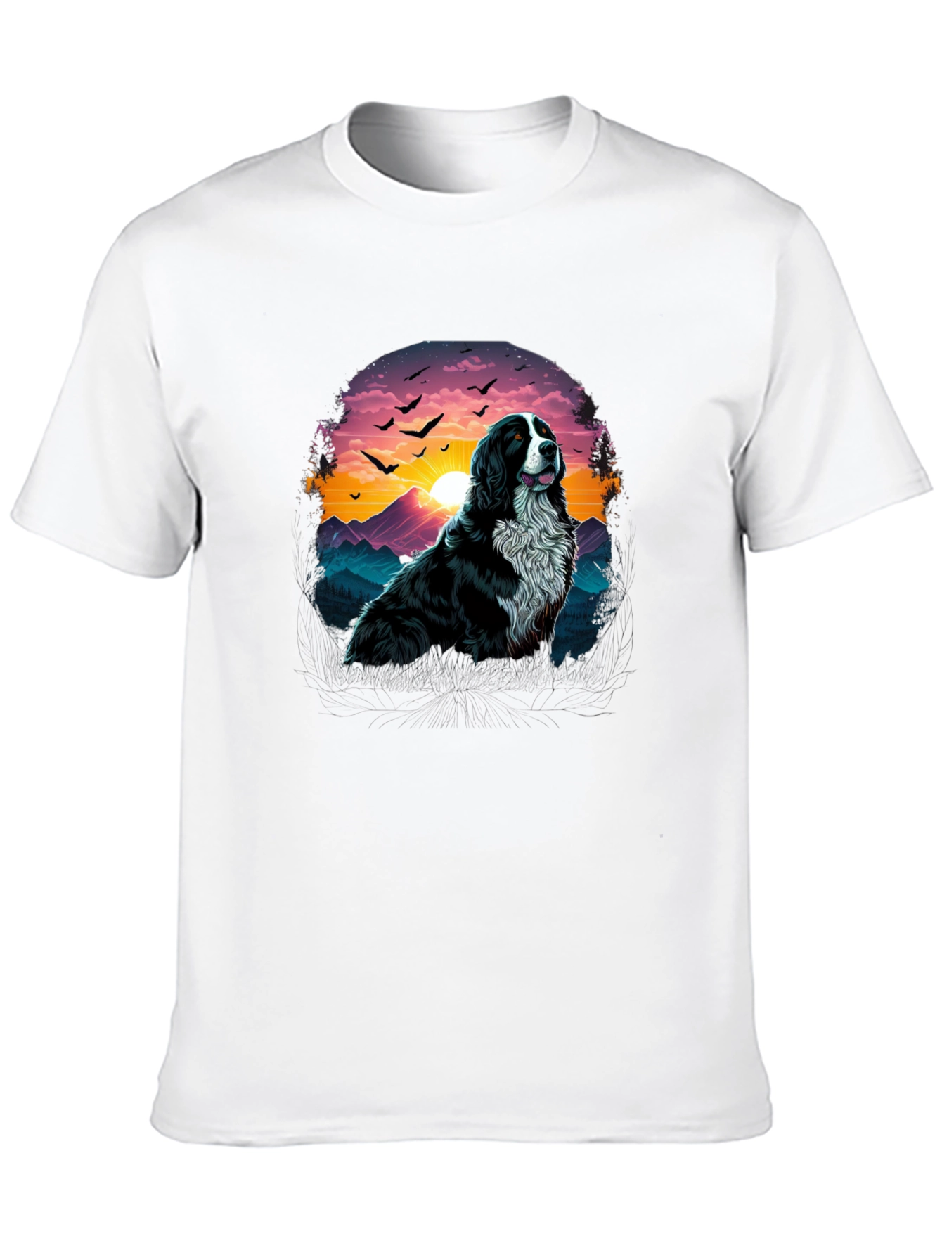 Dog & Sunset Graphic Black T-Shirt