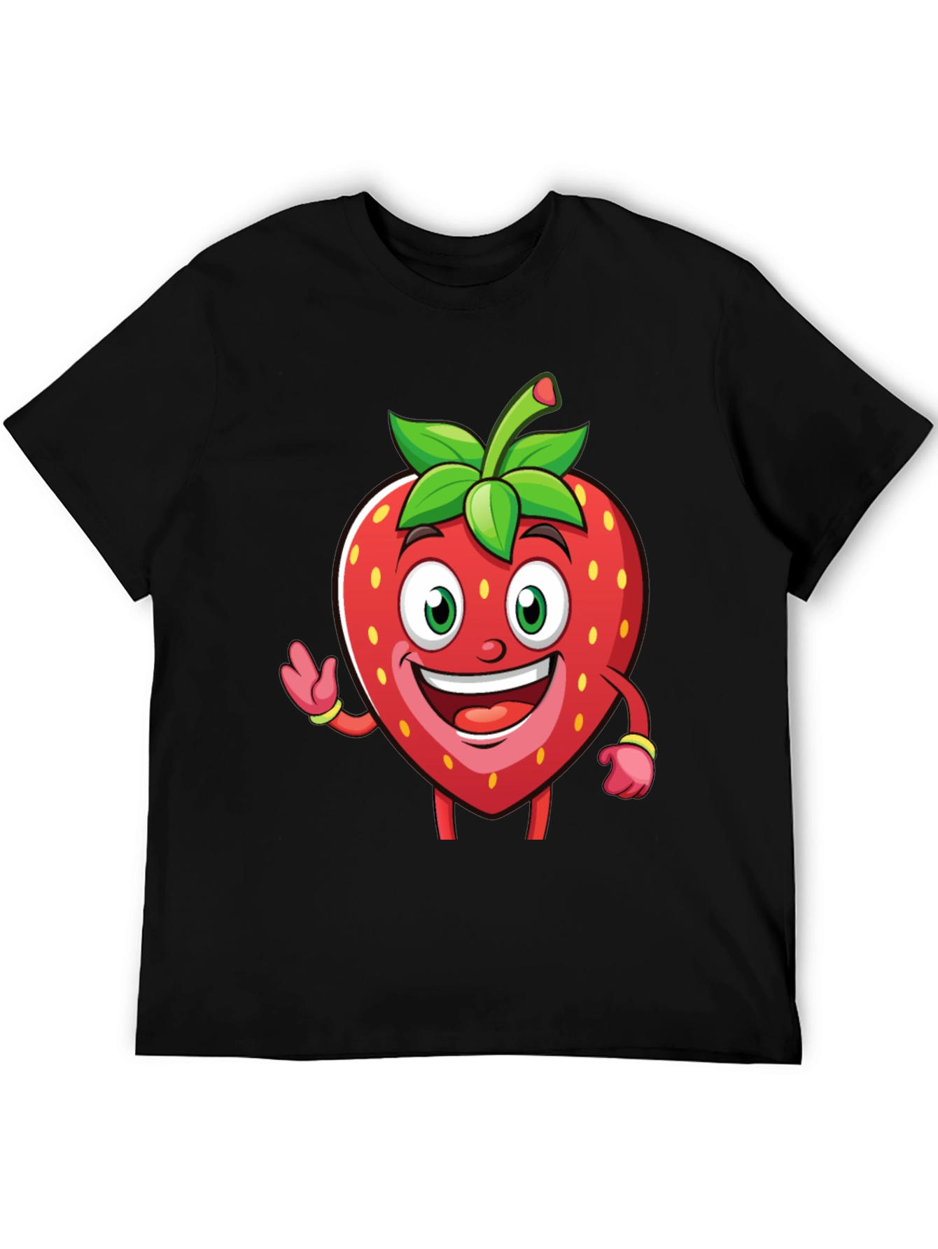 Funny Strawberry Cartoon T-Shirt - Black