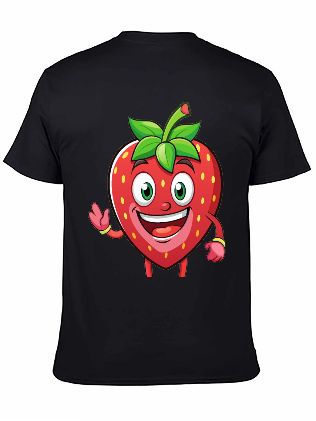 Funny Strawberry Cartoon T-Shirt - Black