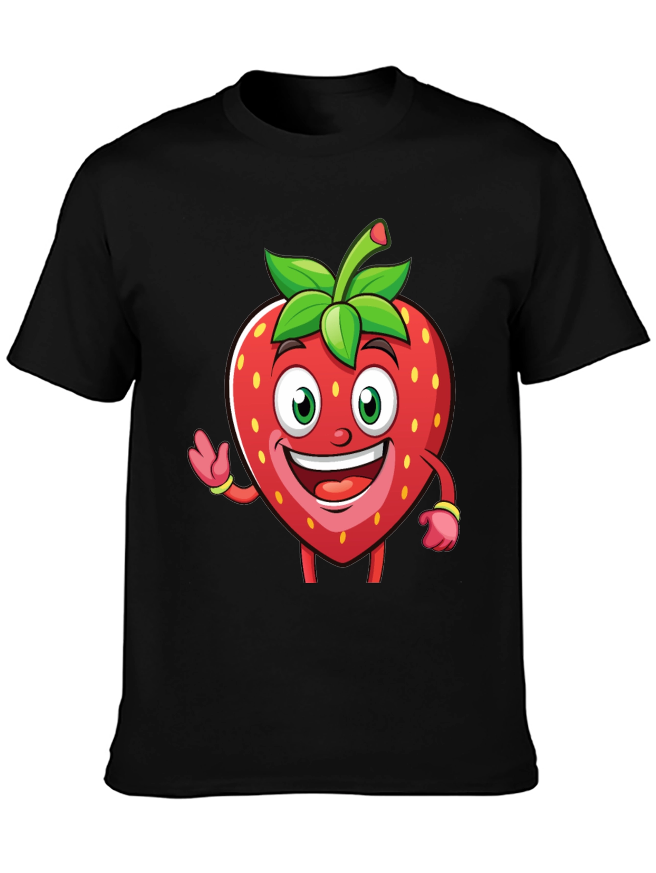 Funny Strawberry Cartoon T-Shirt - Black