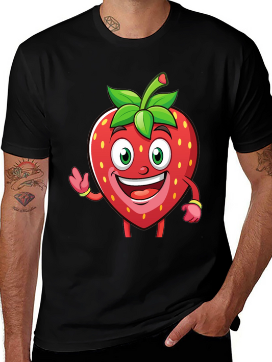 Funny Strawberry Cartoon T-Shirt - Black