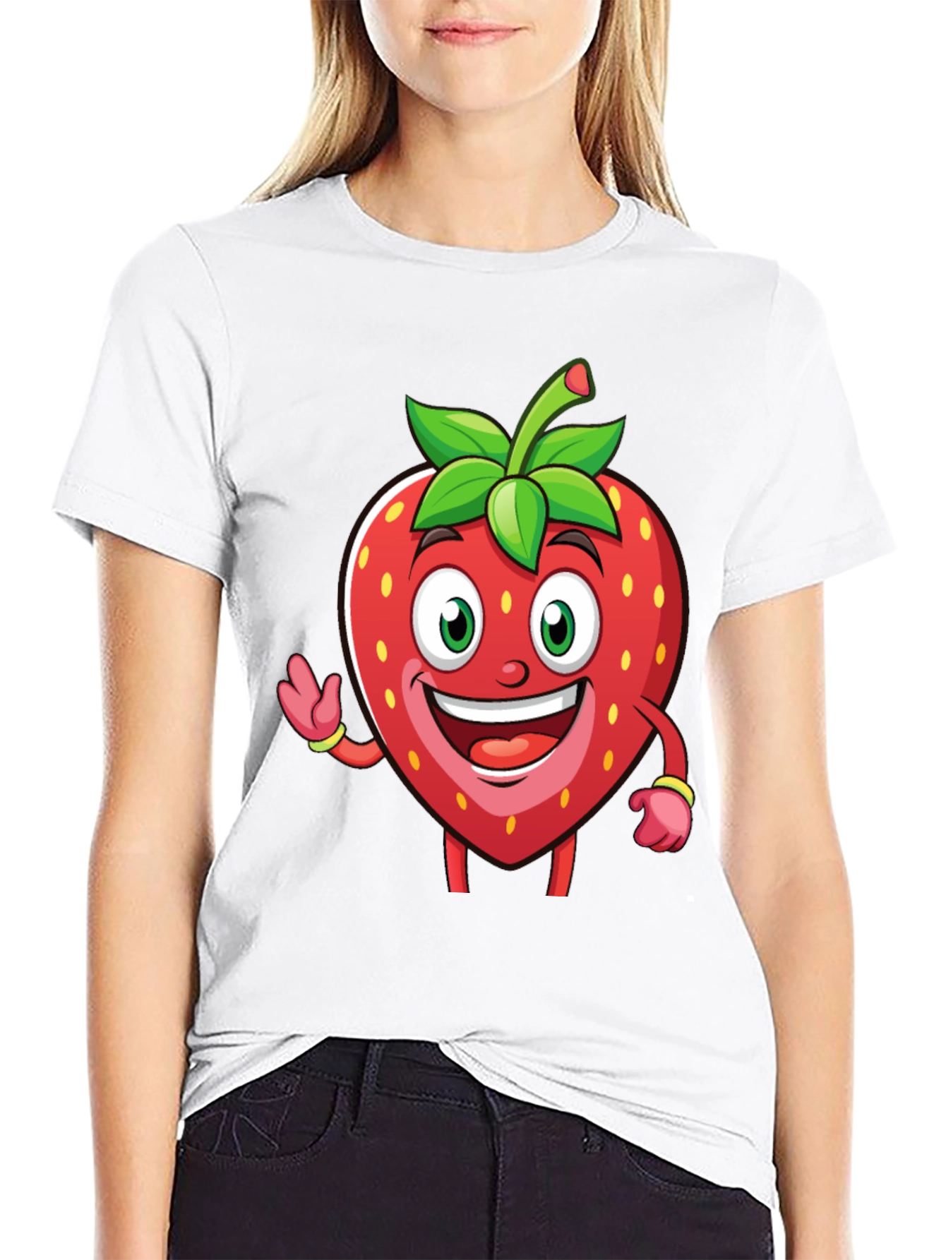 Funny Strawberry Cartoon T-Shirt - Black