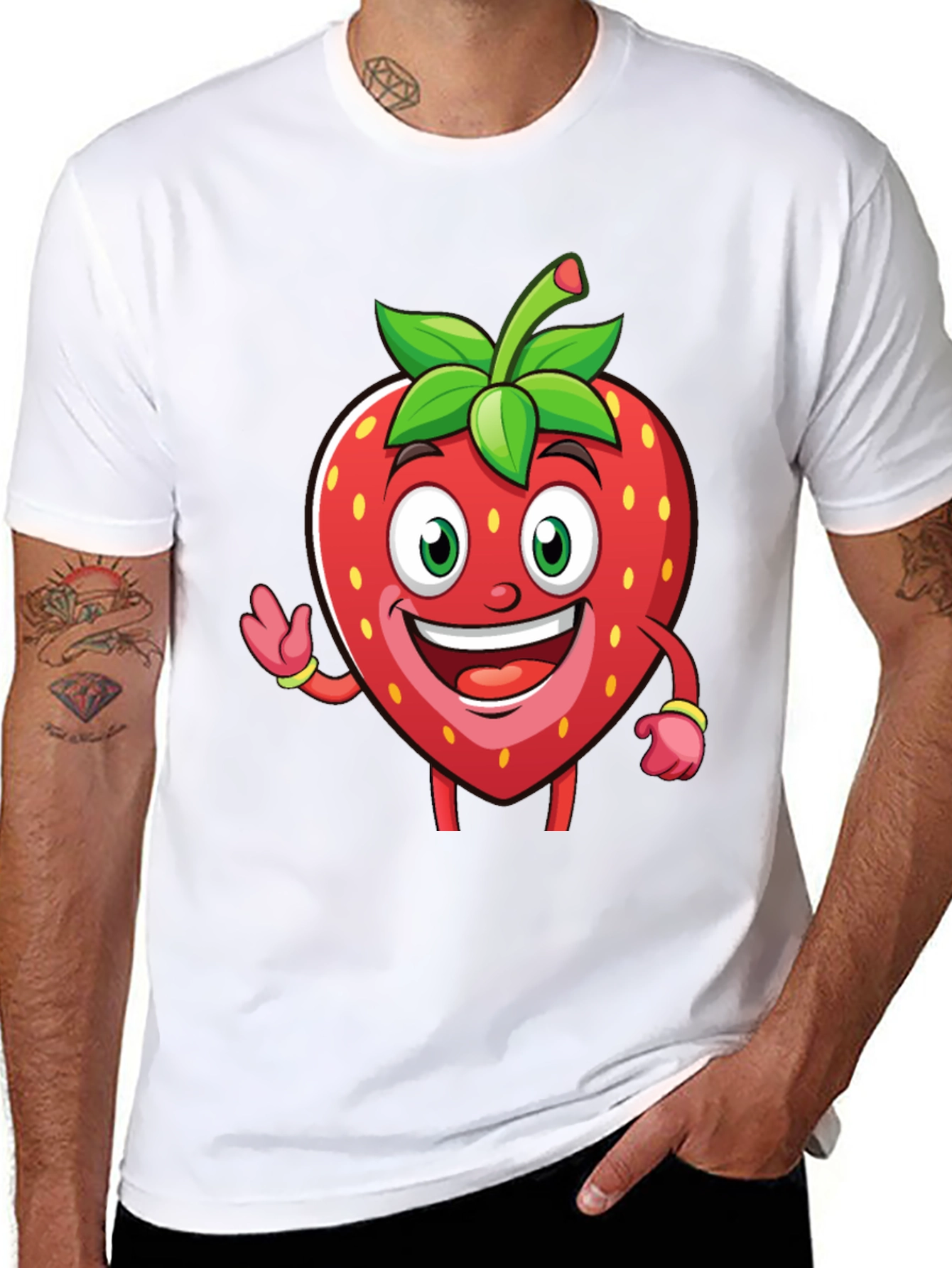 Funny Strawberry Cartoon T-Shirt - Black