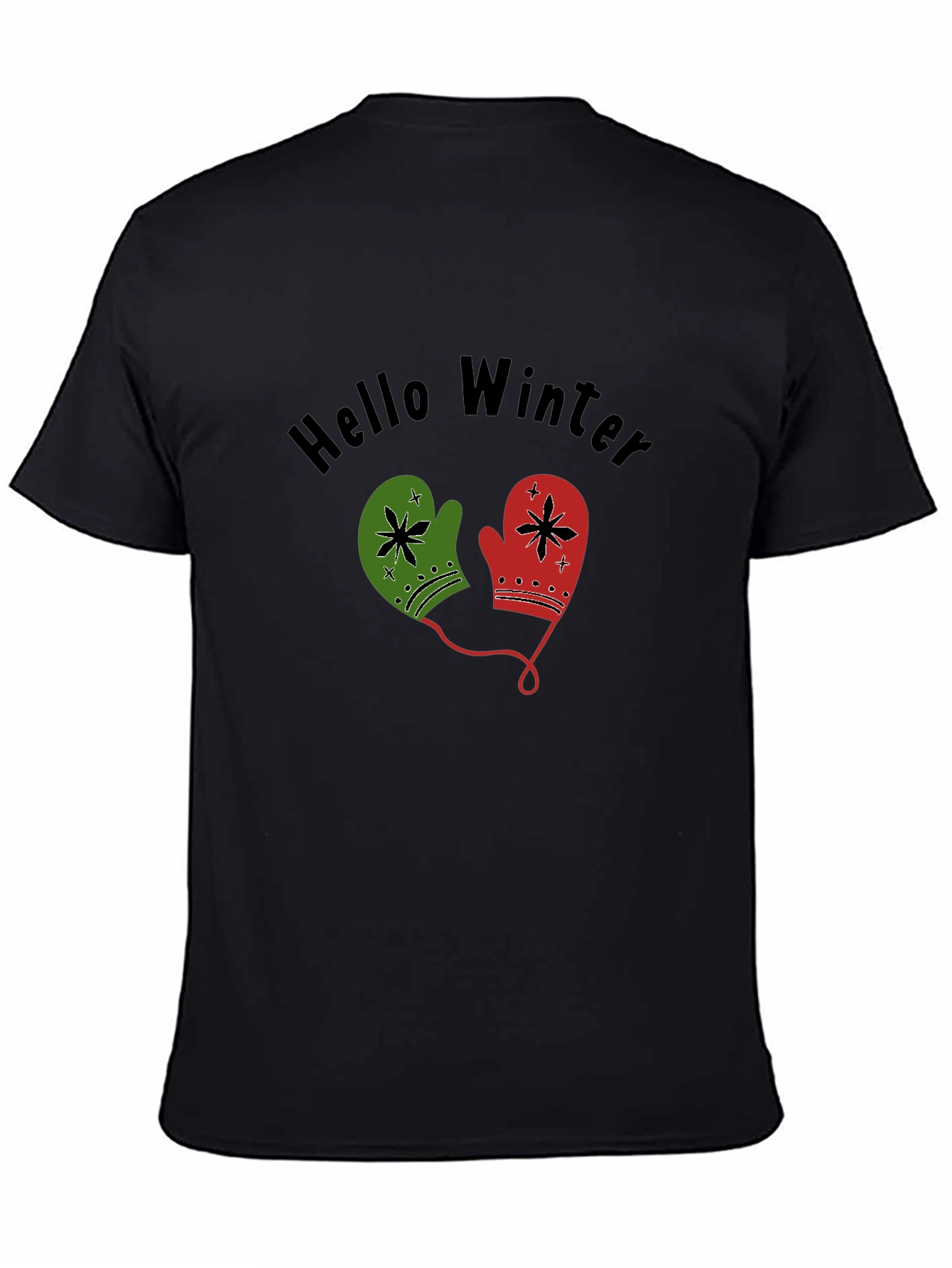 Hello Winter Mittens Graphic Tee - Cozy Holiday Shirt