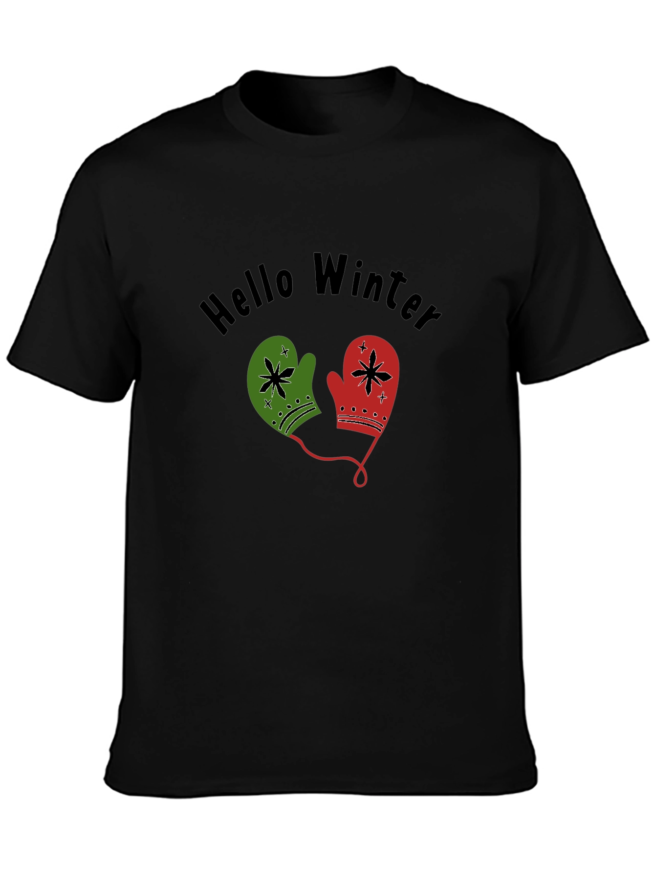 Hello Winter Mittens Graphic Tee - Cozy Holiday Shirt