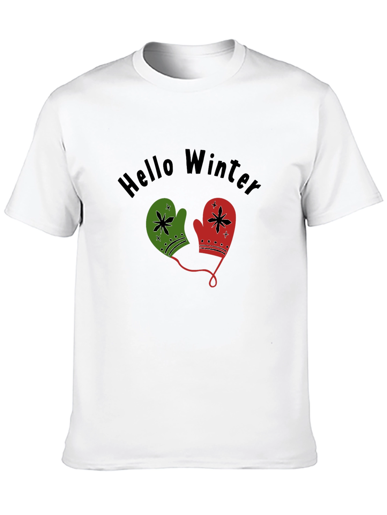 Hello Winter Mittens Graphic Tee - Cozy Holiday Shirt