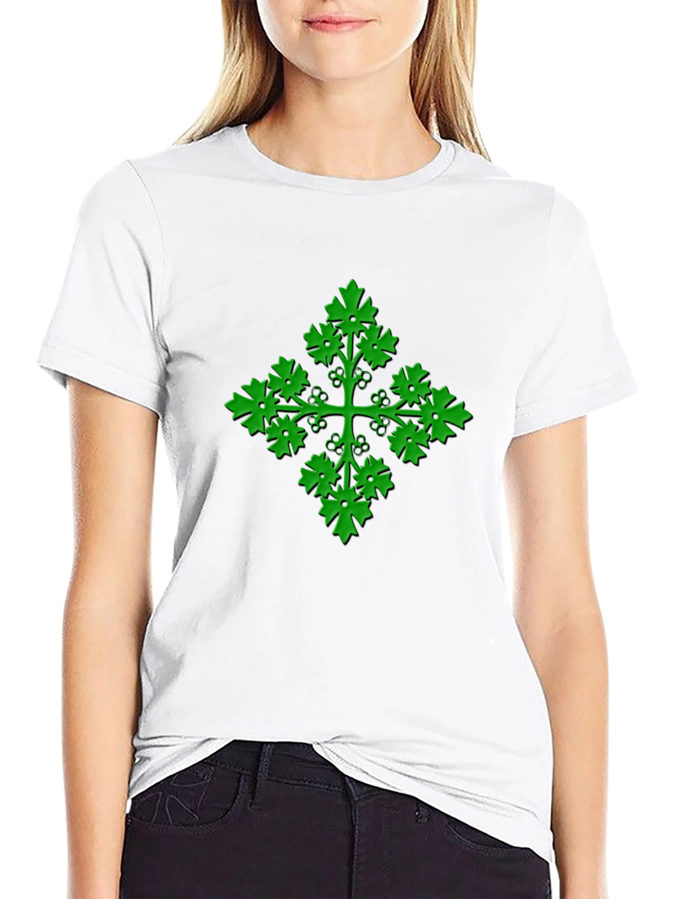 Green Leaf Cross Black T-Shirt