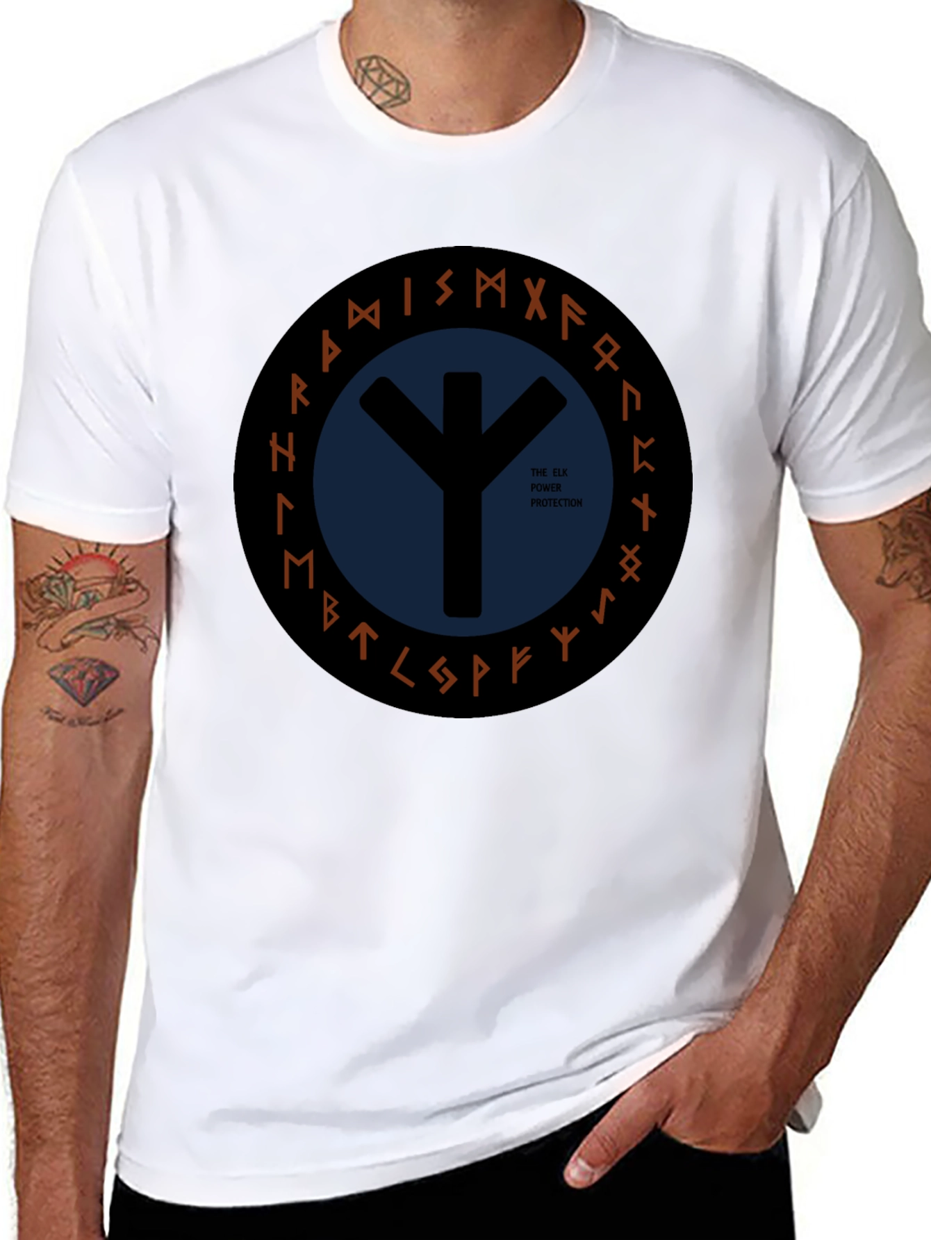 Elk Power Protection T-Shirt - Viking Runes