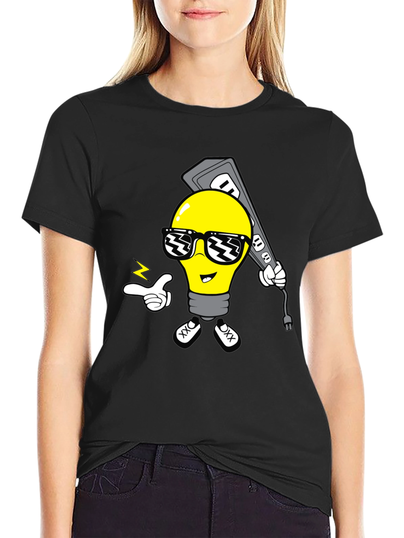 Cool Light Bulb Graphic T-Shirt - Black Cotton Tee