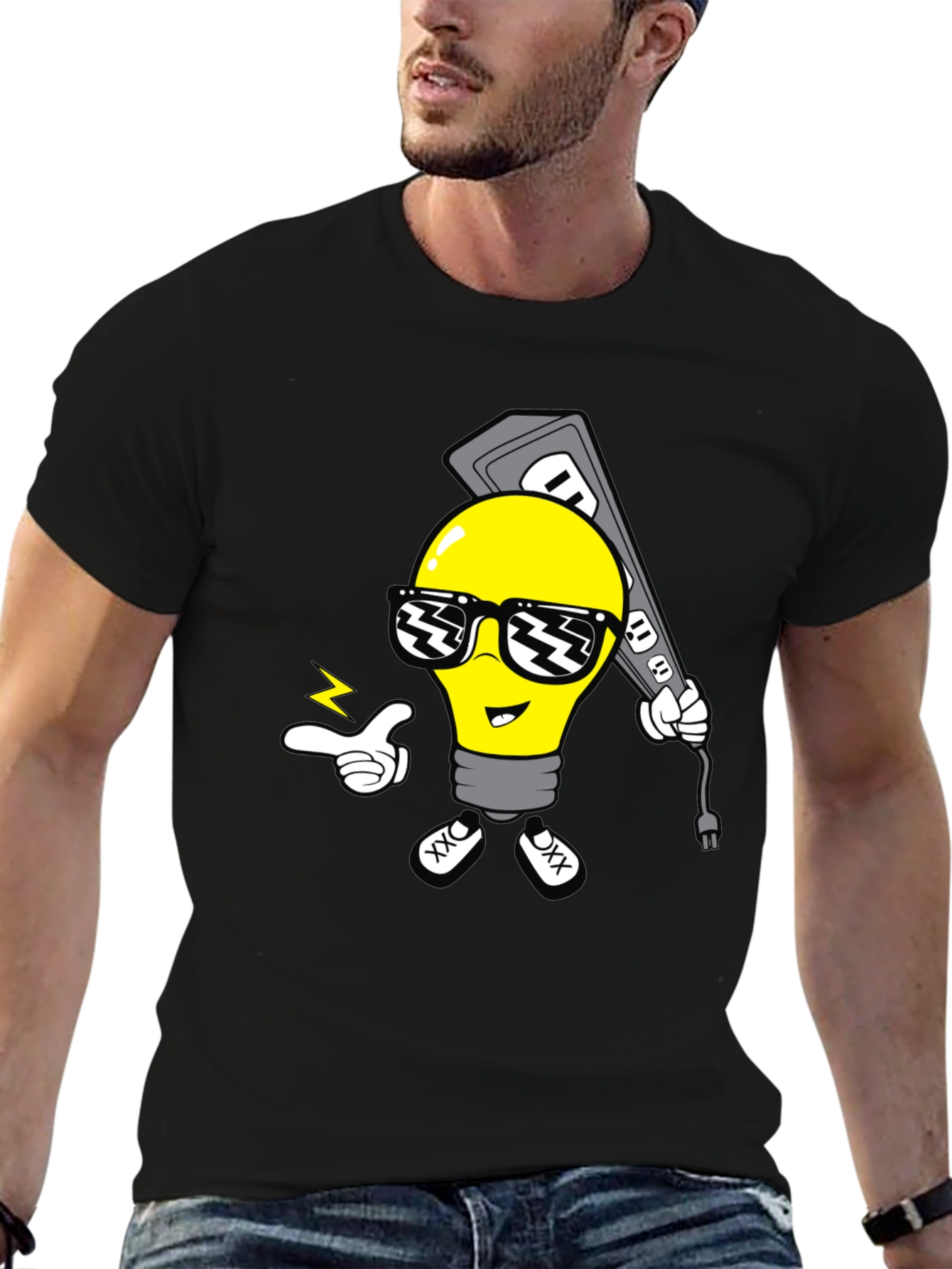 Cool Light Bulb Graphic T-Shirt - Black Cotton Tee