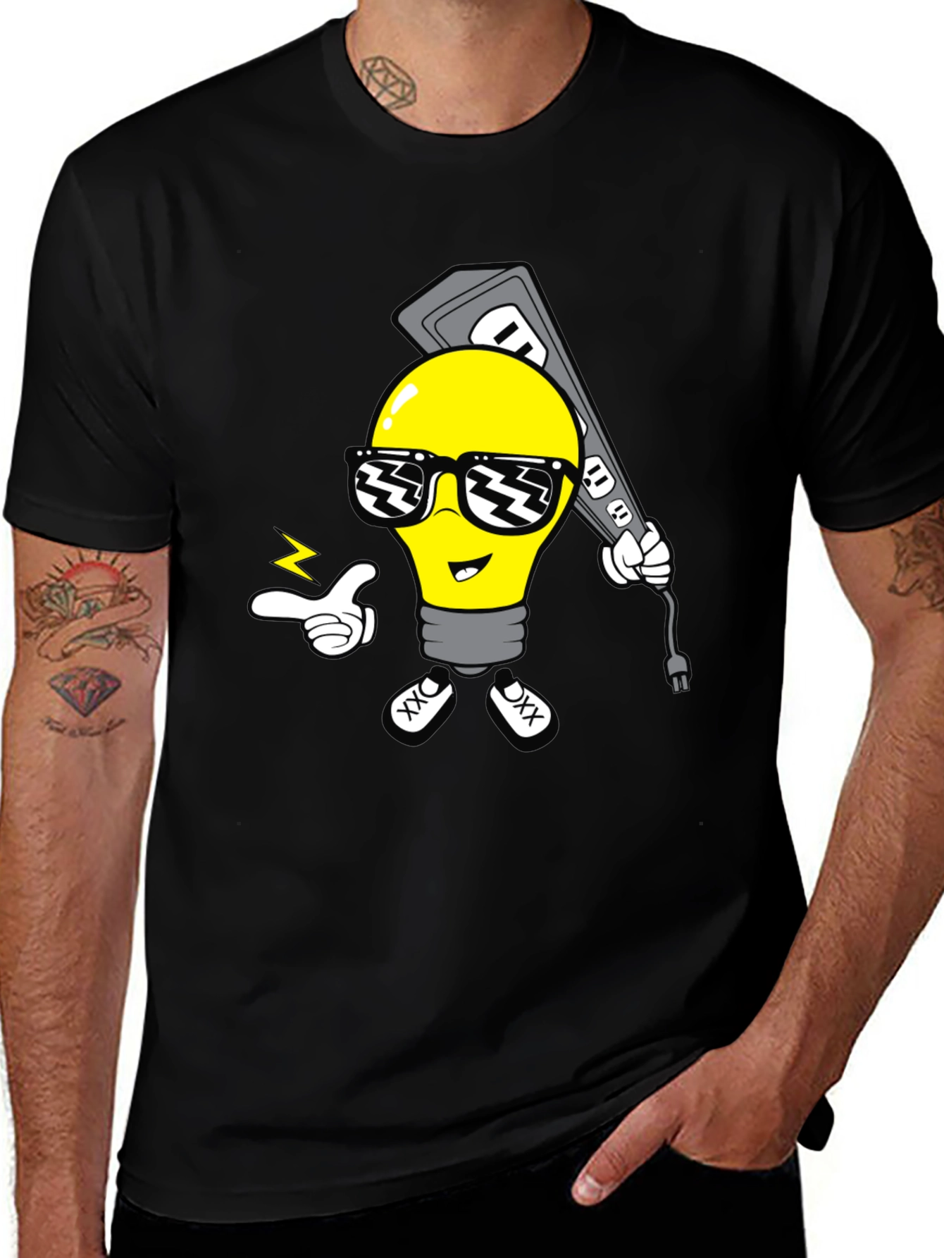 Cool Light Bulb Graphic T-Shirt - Black Cotton Tee