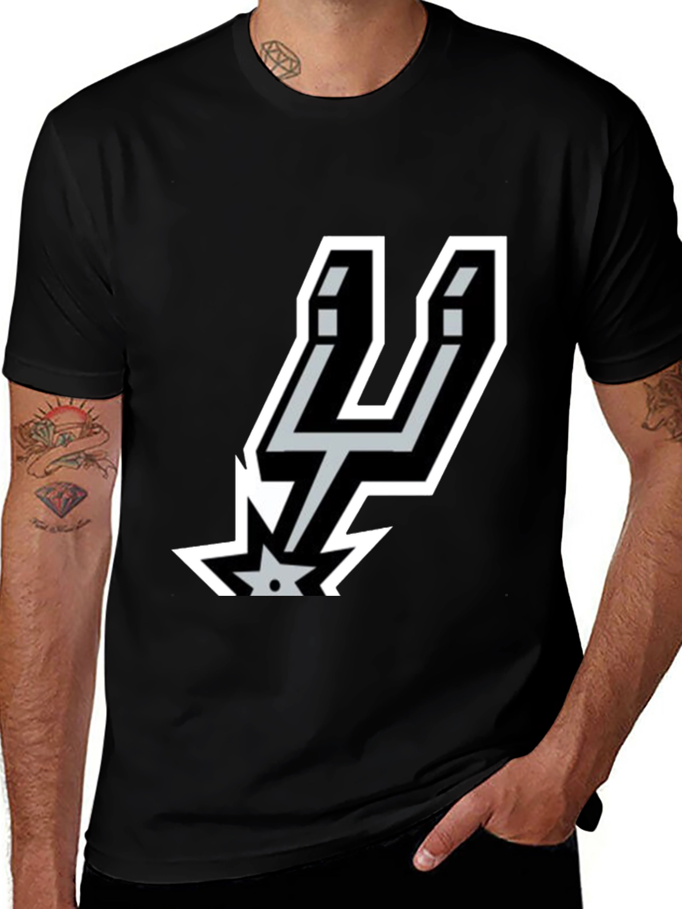 Mens Spurs Logo Graphic Black T-Shirt