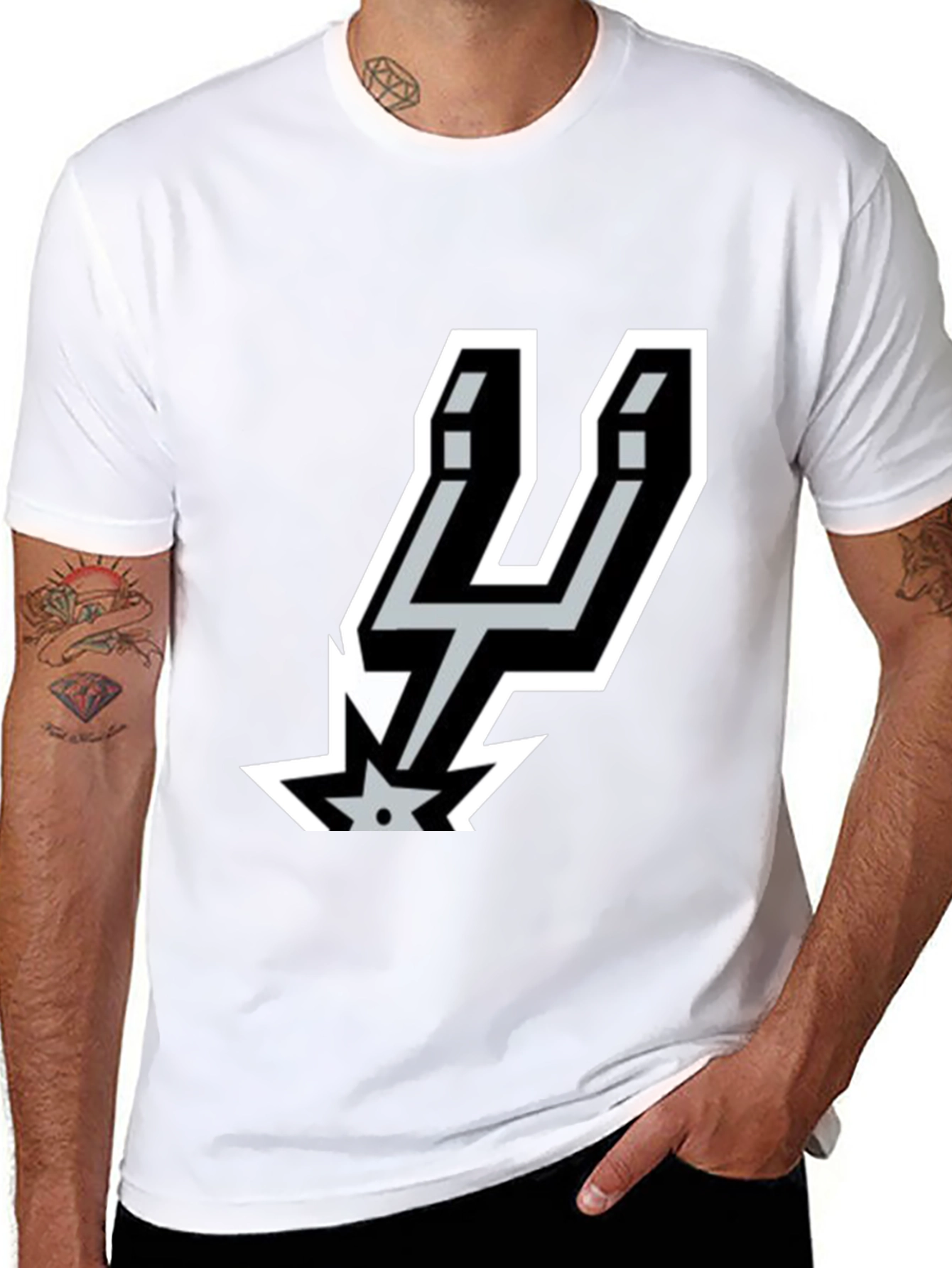 Mens Spurs Logo Graphic Black T-Shirt