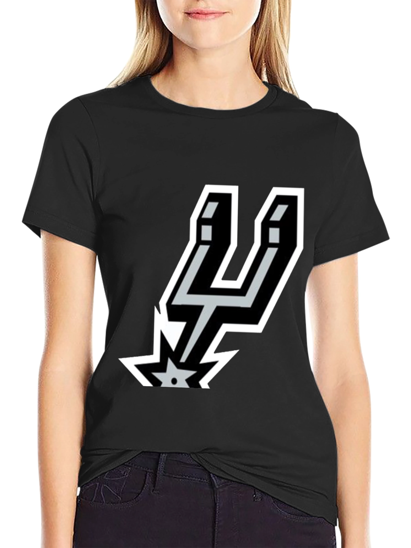 Mens Spurs Logo Graphic Black T-Shirt