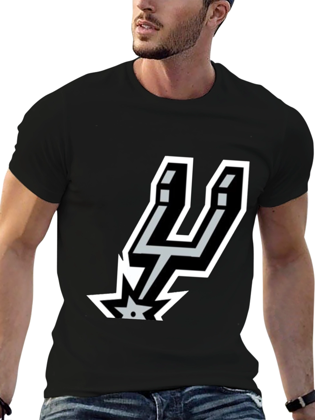 Mens Spurs Logo Graphic Black T-Shirt