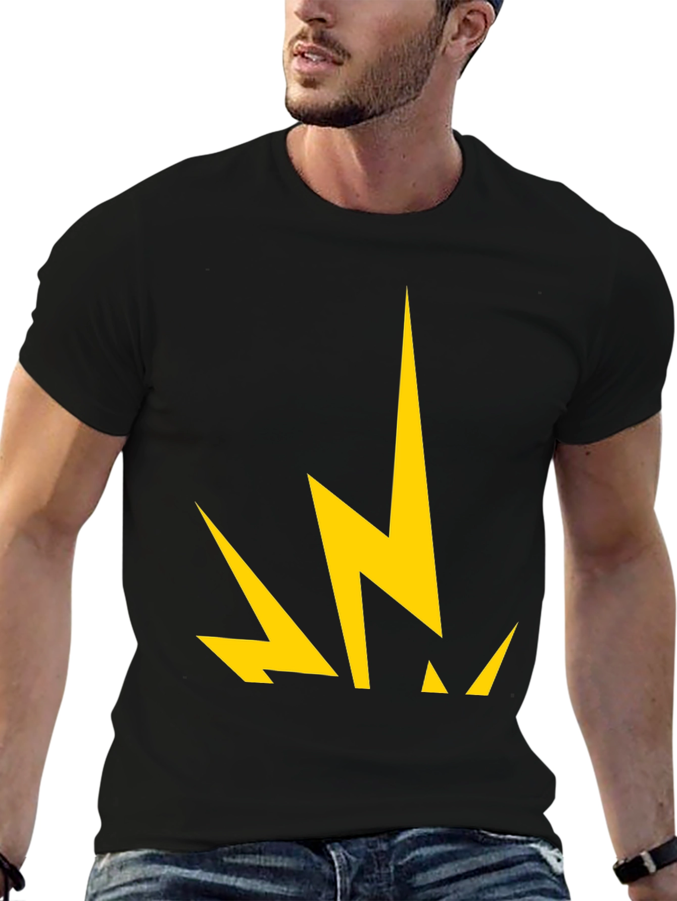 Bold Lightning Bolt Graphic Tee - Black
