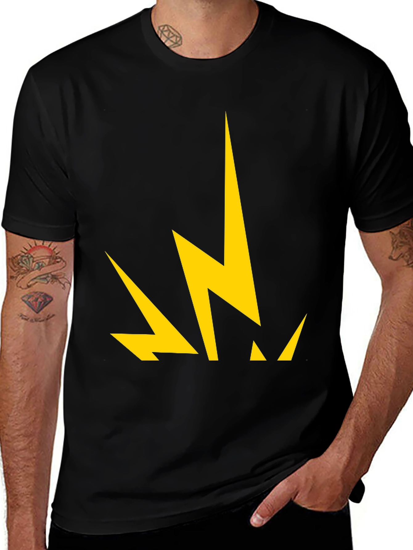 Bold Lightning Bolt Graphic Tee - Black