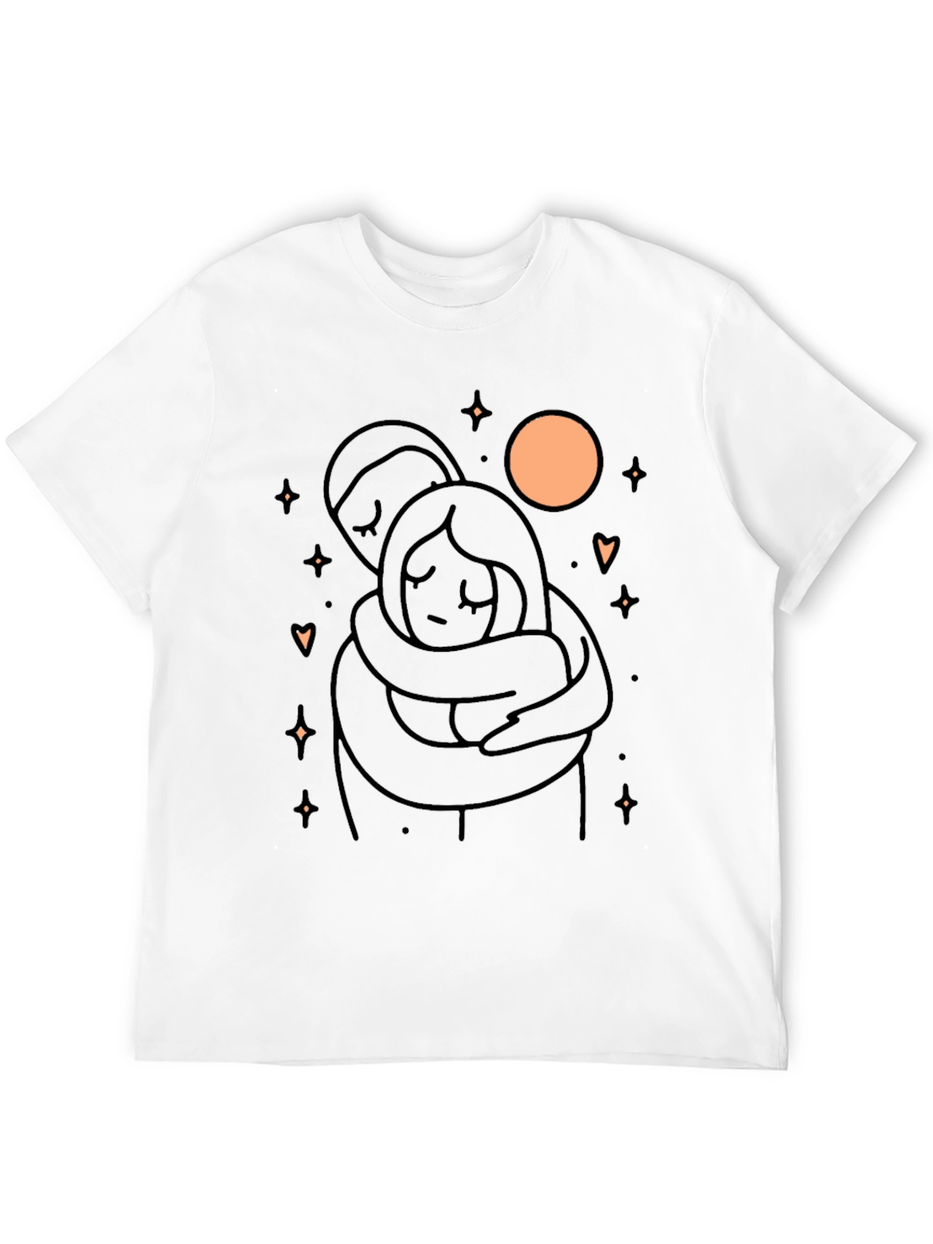 Couple Hug Graphic T-Shirt - Soft Black Cotton Blend
