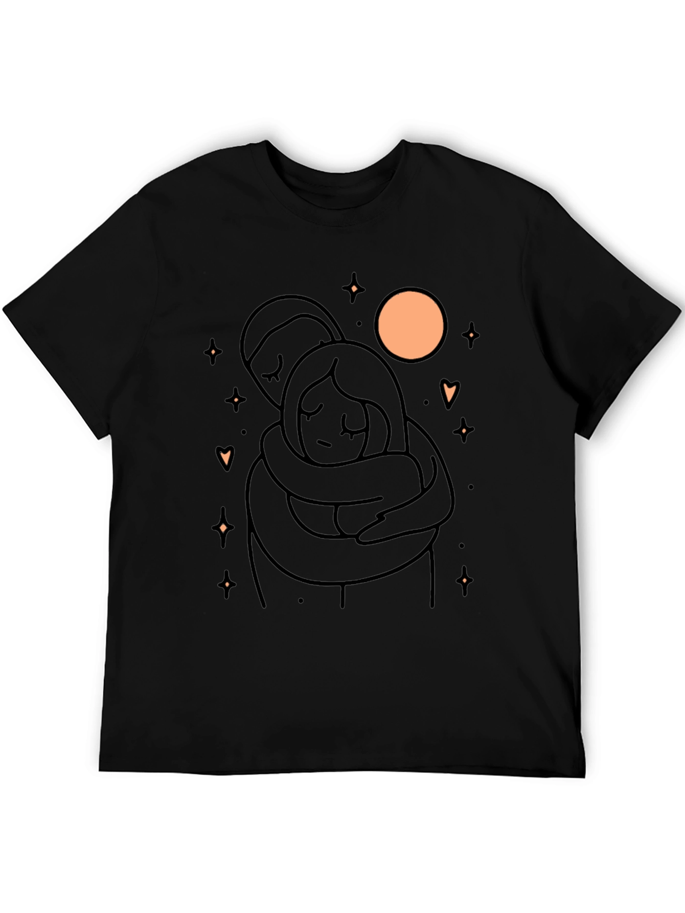 Couple Hug Graphic T-Shirt - Soft Black Cotton Blend