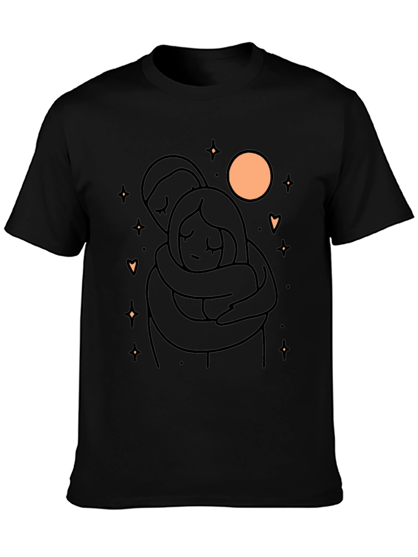 Couple Hug Graphic T-Shirt - Soft Black Cotton Blend