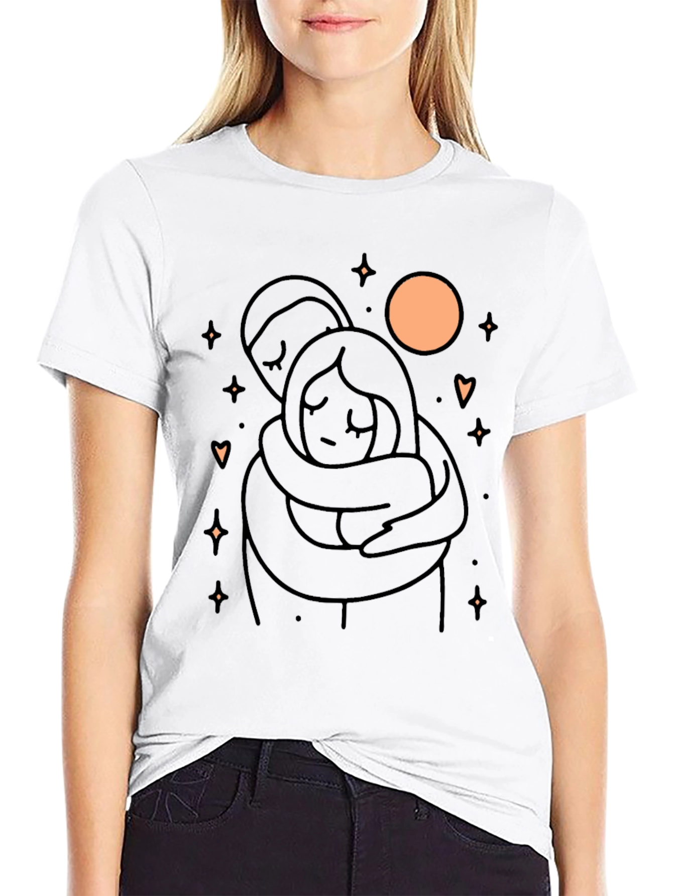 Couple Hug Graphic T-Shirt - Soft Black Cotton Blend