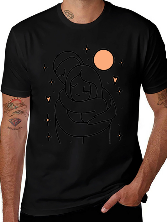 Couple Hug Graphic T-Shirt - Soft Black Cotton Blend