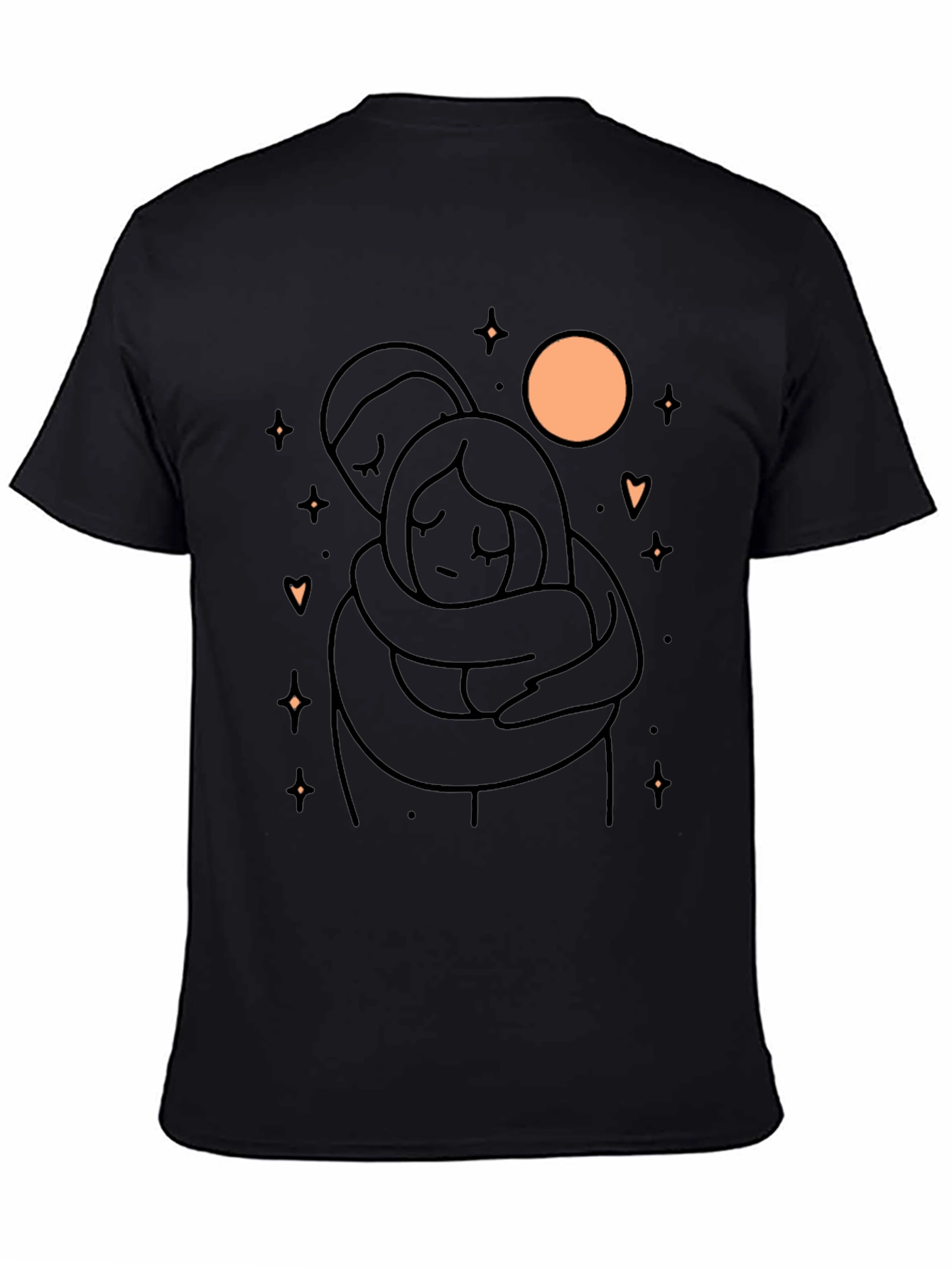 Couple Hug Graphic T-Shirt - Soft Black Cotton Blend