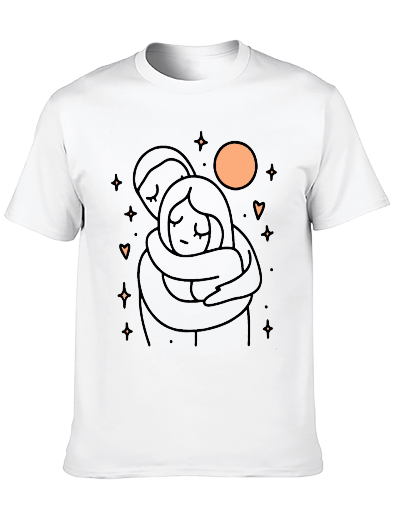 Couple Hug Graphic T-Shirt - Soft Black Cotton Blend