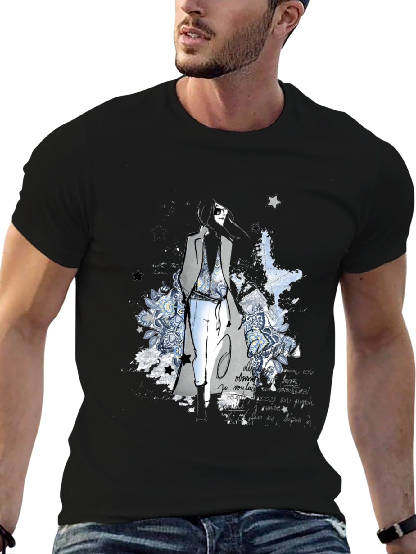 Stylish Graphic Print T-Shirt - Fashion Illustration Tee