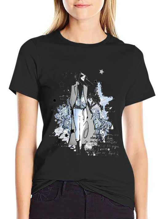 Stylish Graphic Print T-Shirt - Fashion Illustration Tee