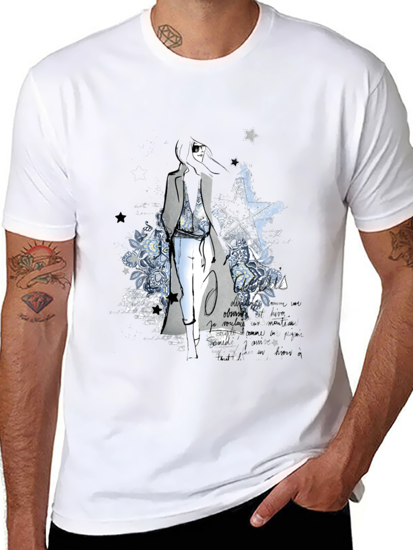 Stylish Graphic Print T-Shirt - Fashion Illustration Tee