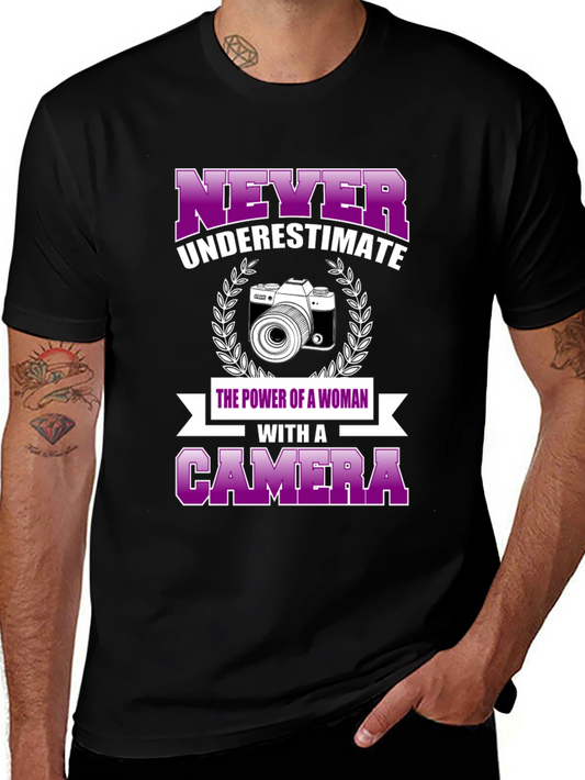 Never Underestimate Woman with Camera T-Shirt