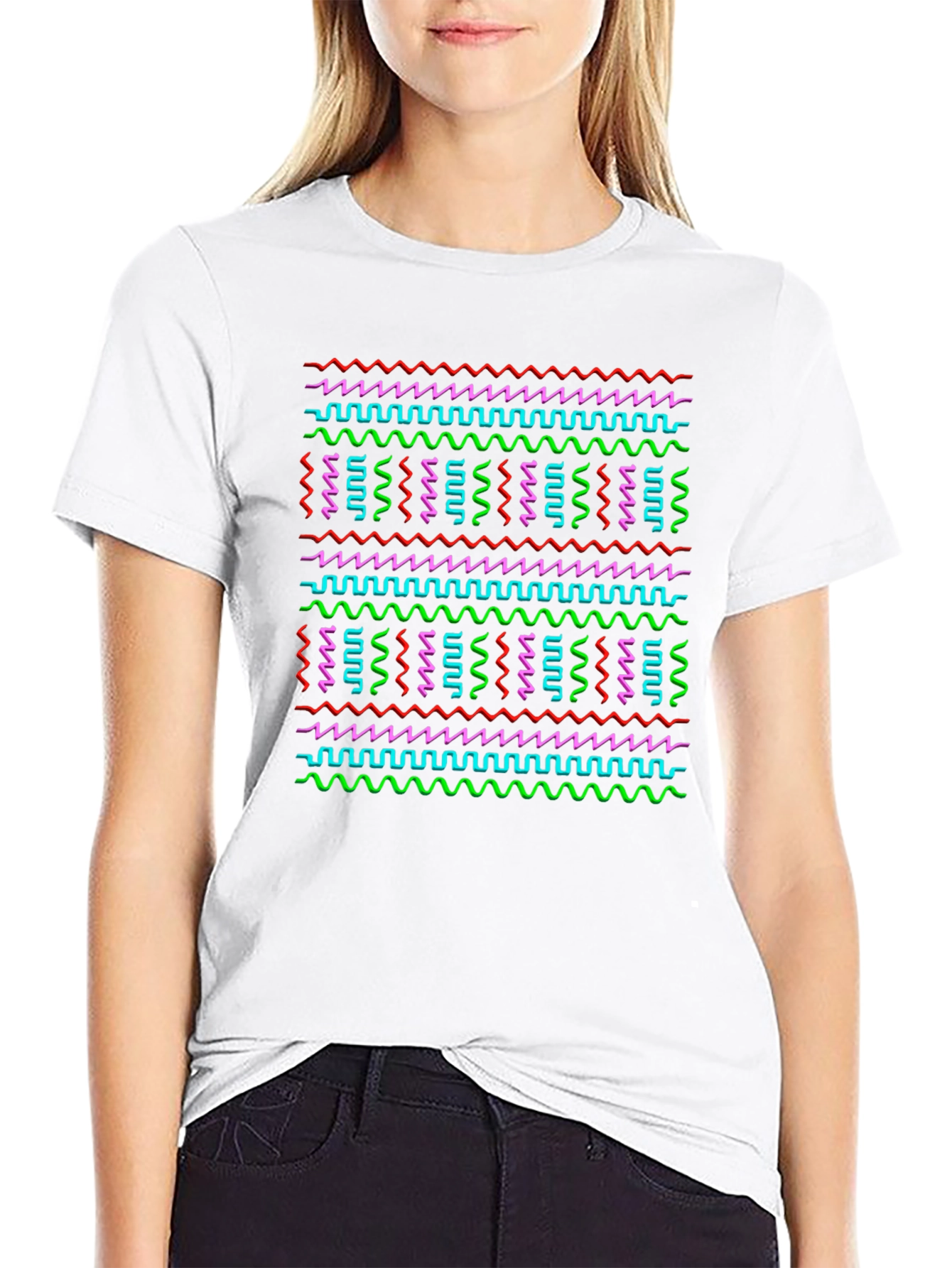 Retro Wave T-Shirt - Neon Geometric Pattern