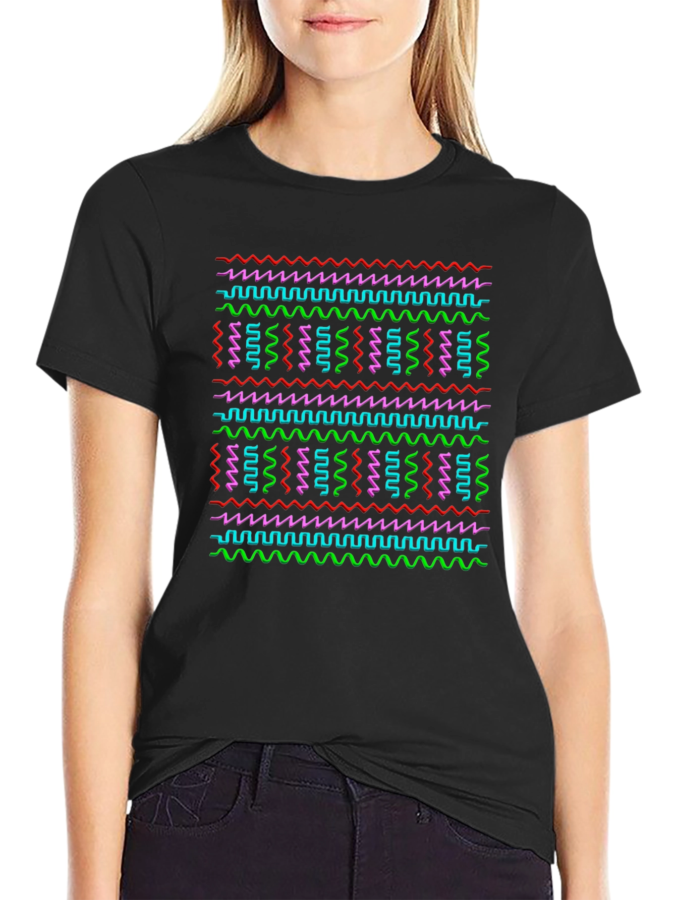 Retro Wave T-Shirt - Neon Geometric Pattern