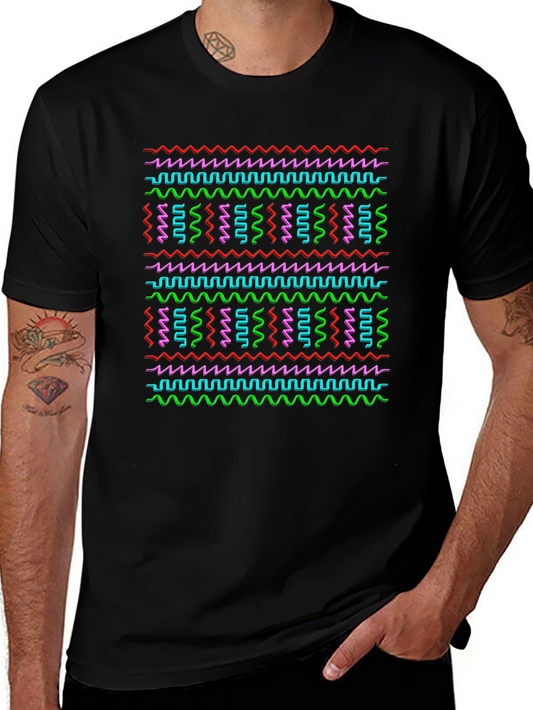 Retro Wave T-Shirt - Neon Geometric Pattern