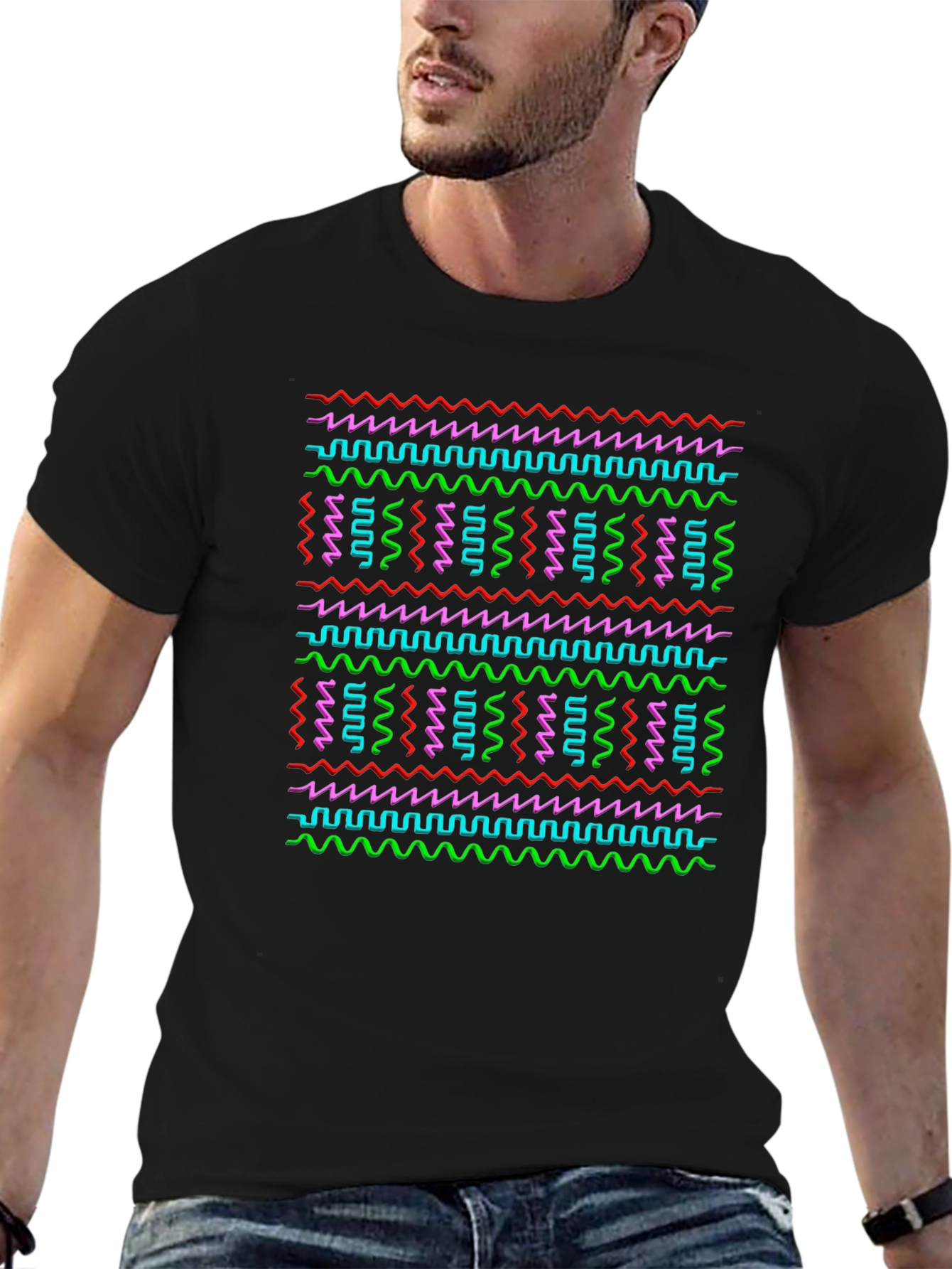 Retro Wave T-Shirt - Neon Geometric Pattern