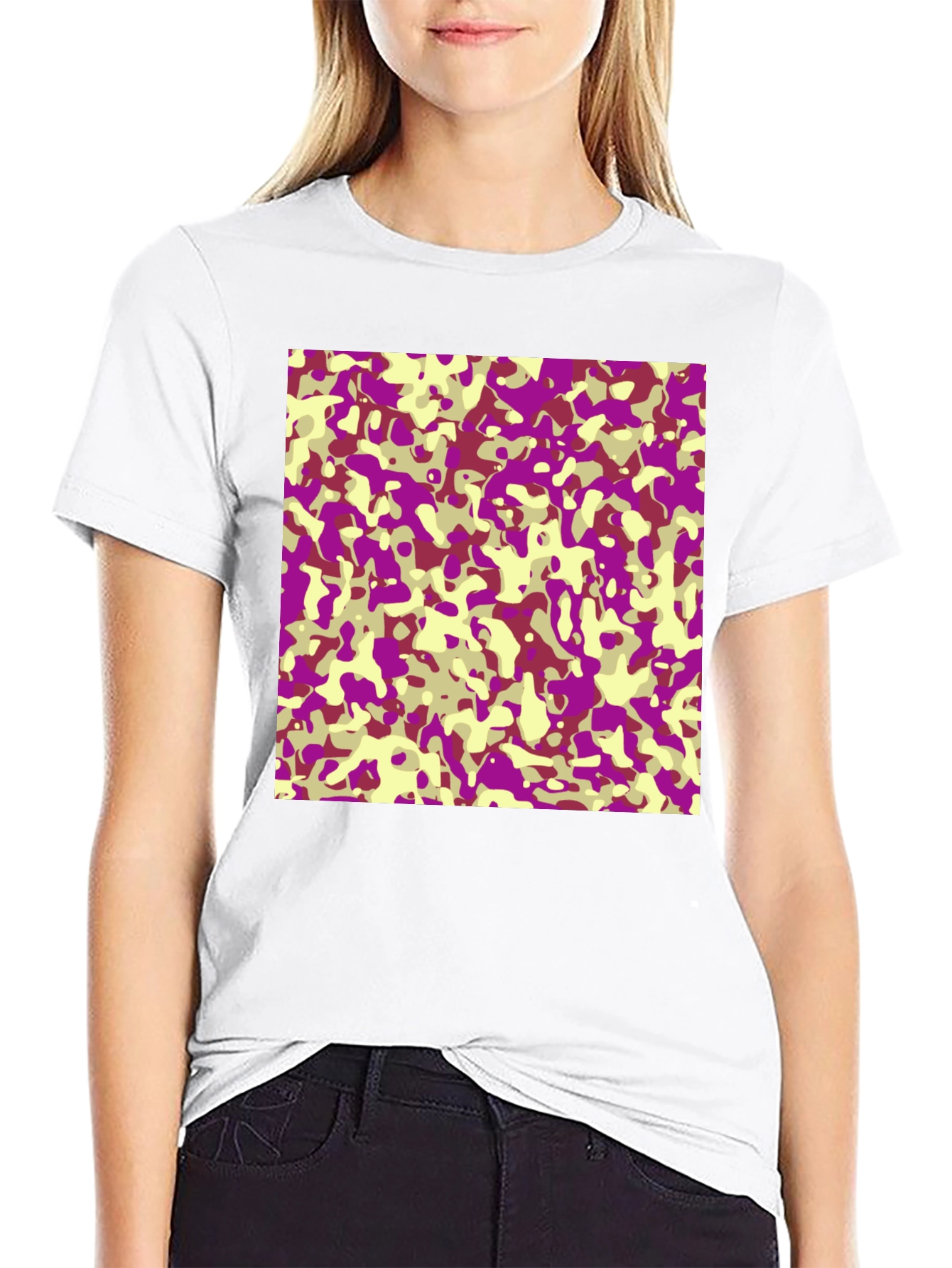 Purple & Yellow Camo T-Shirt - Casual Style