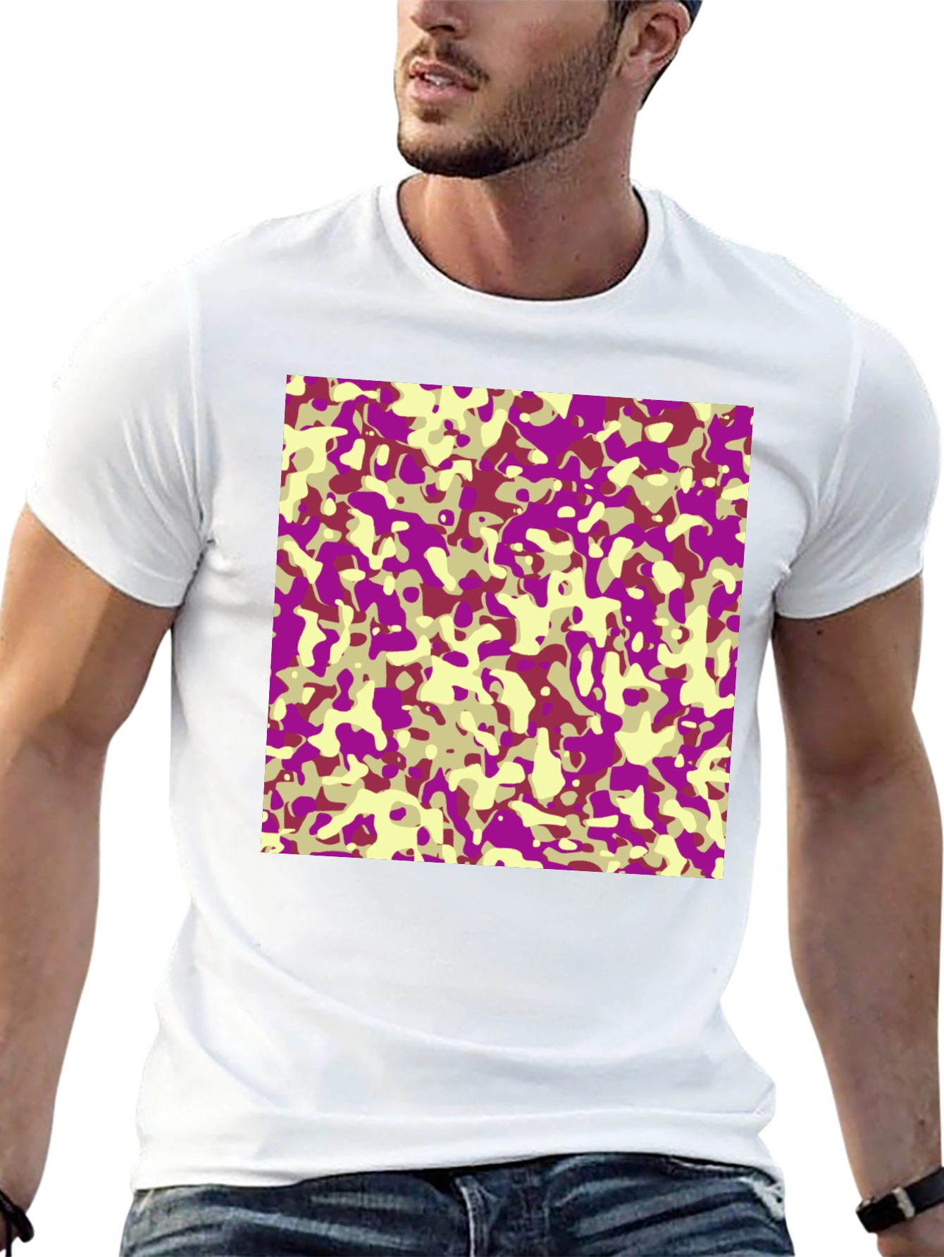 Purple & Yellow Camo T-Shirt - Casual Style