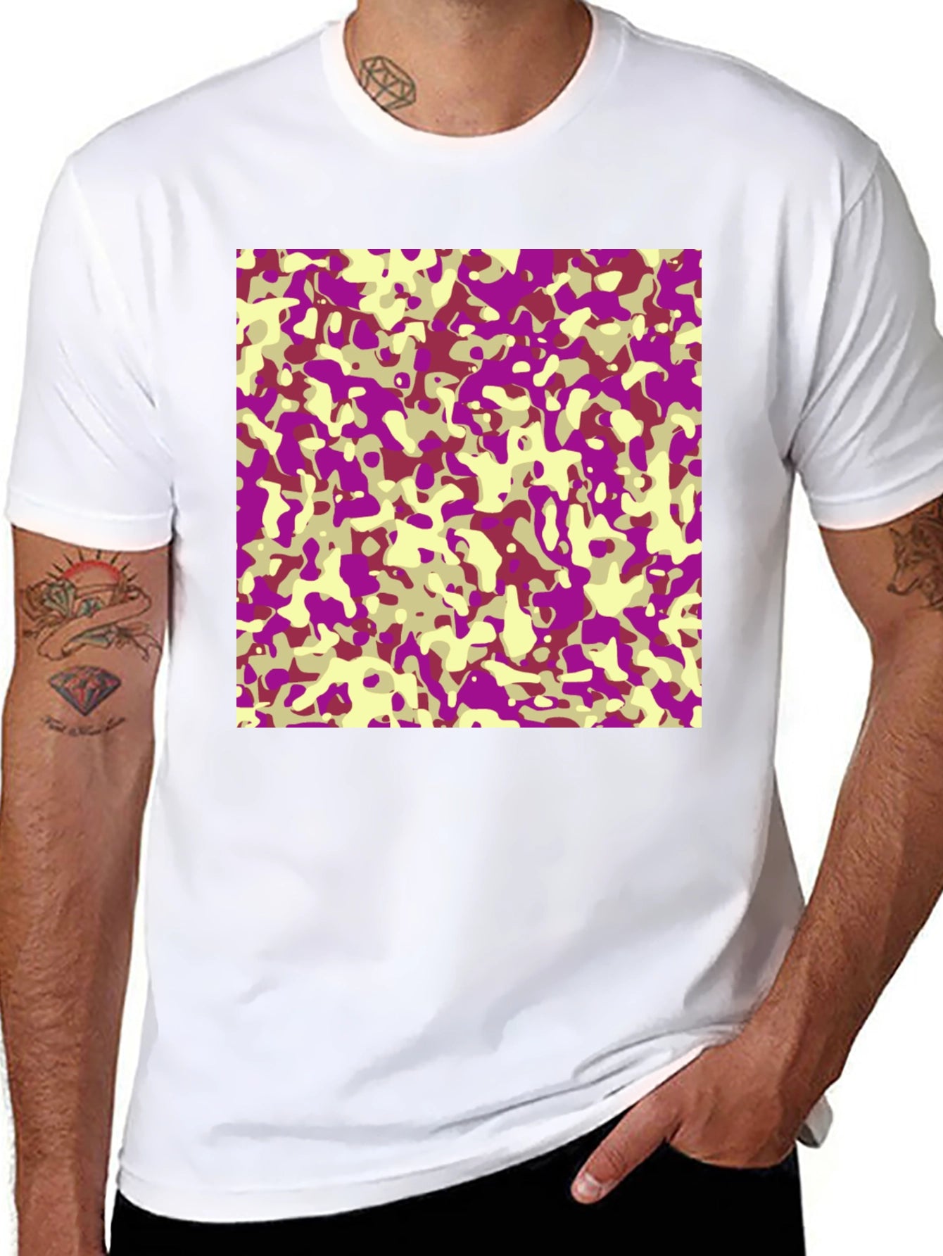 Purple & Yellow Camo T-Shirt - Casual Style