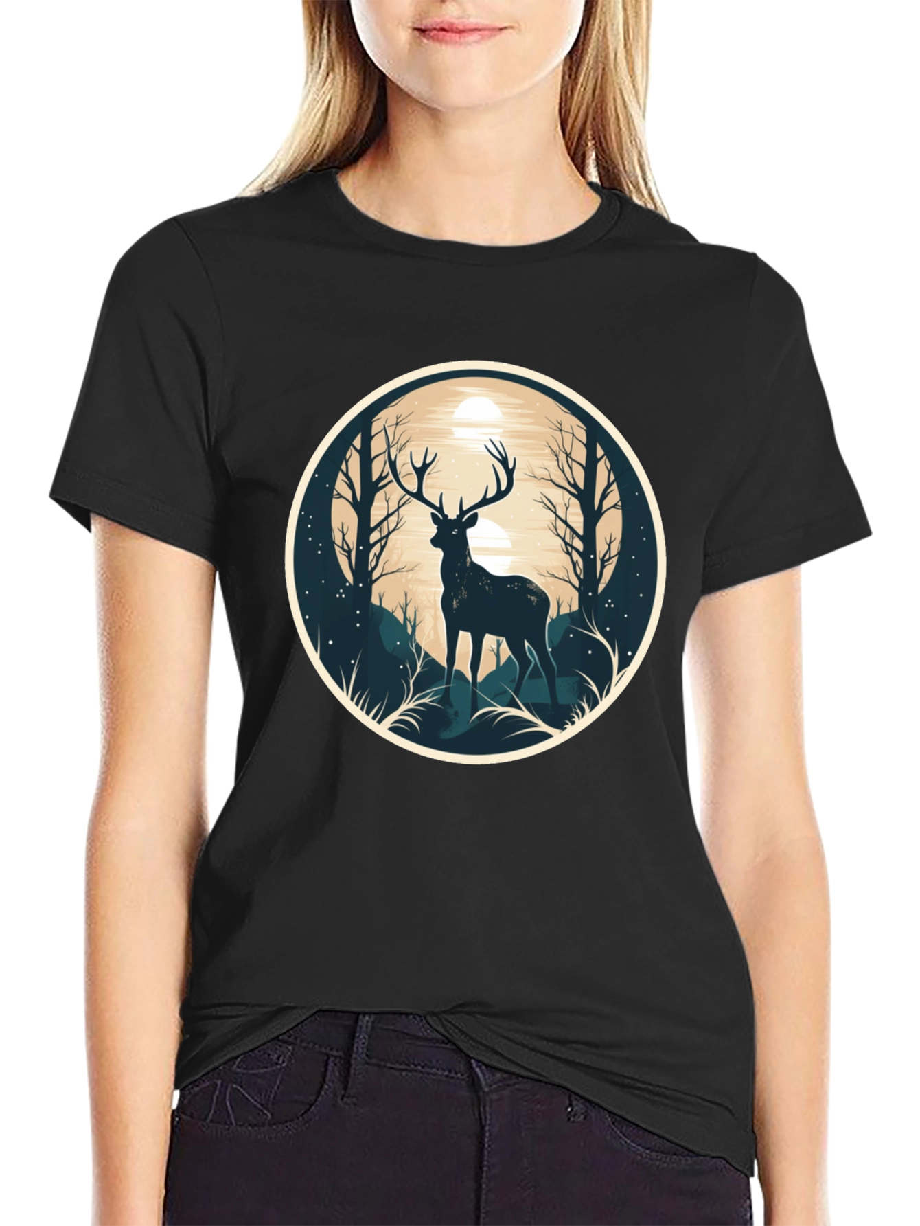 Deer Silhouette Graphic Tee - Nature Lovers Shirt
