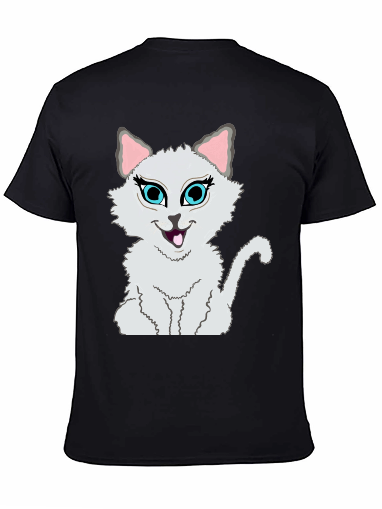 Cartoon Cat Graphic Tee - Stylish Black T-Shirt