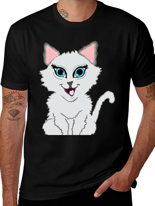 Cartoon Cat Graphic Tee - Stylish Black T-Shirt