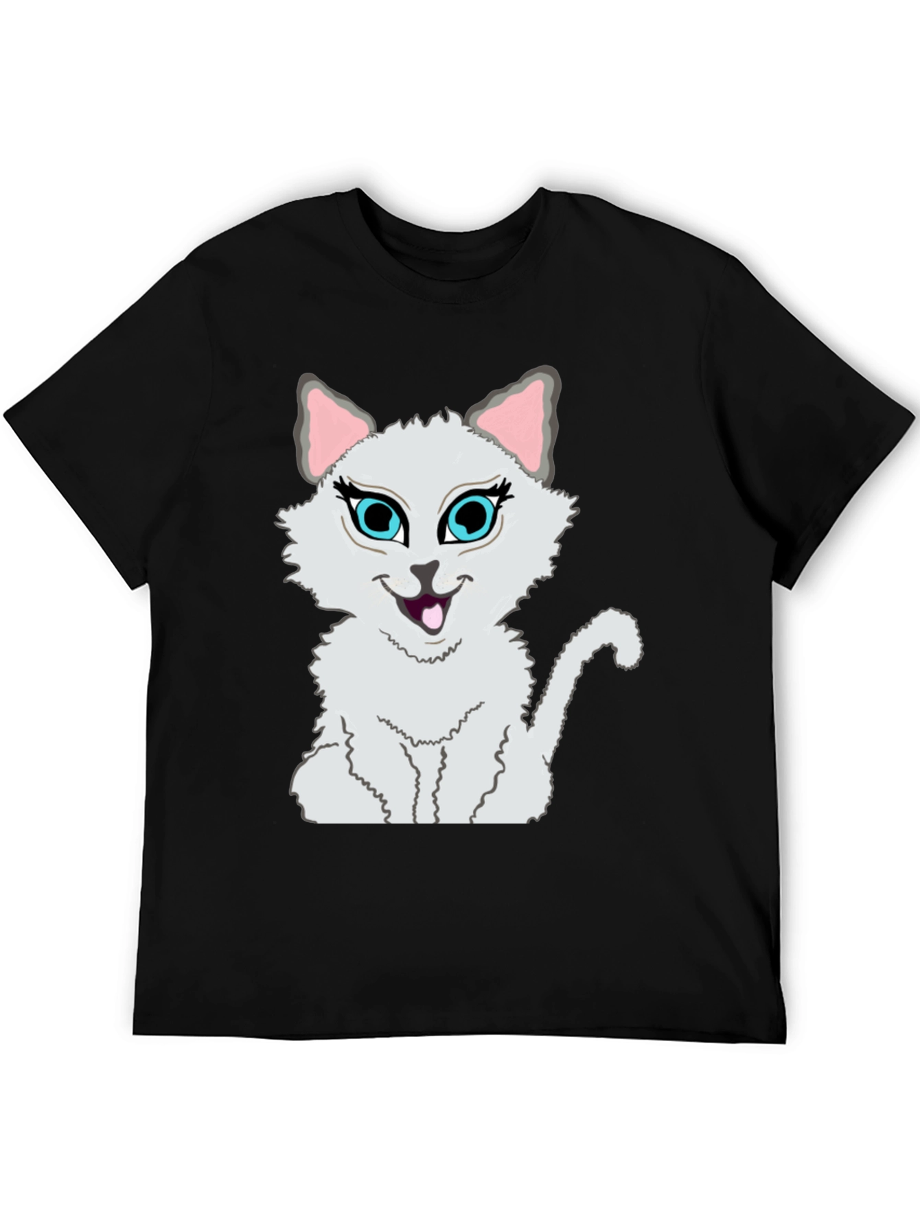 Cartoon Cat Graphic Tee - Stylish Black T-Shirt
