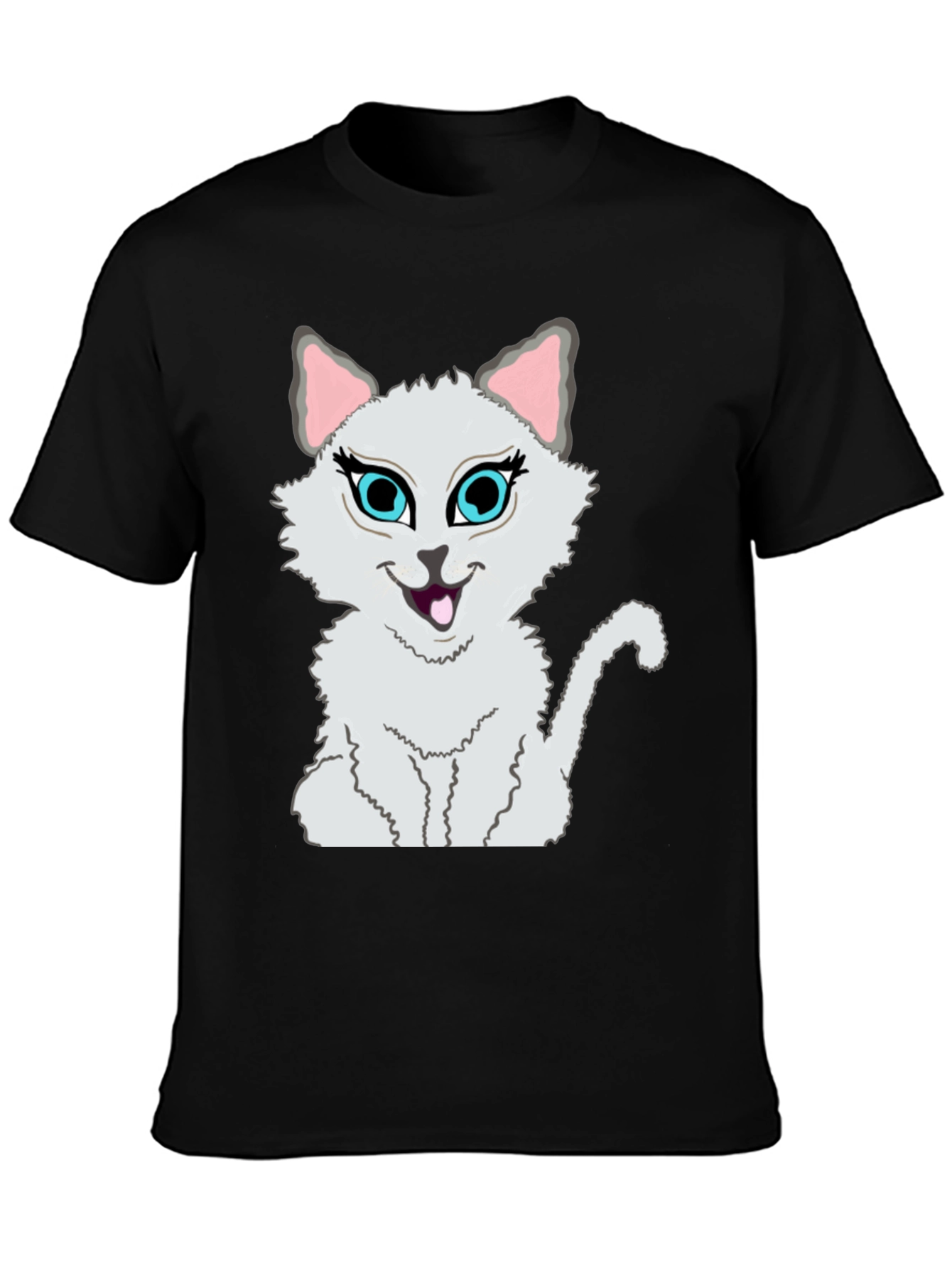 Cartoon Cat Graphic Tee - Stylish Black T-Shirt