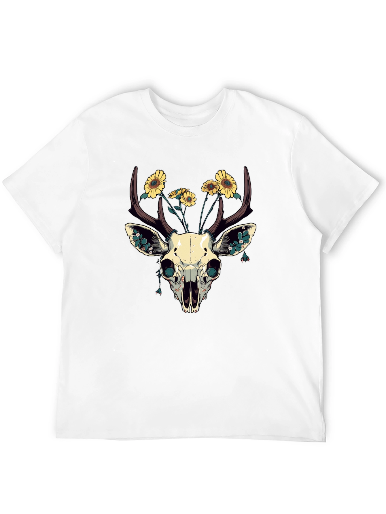 Deer Skull & Sunflower Graphic T-Shirt