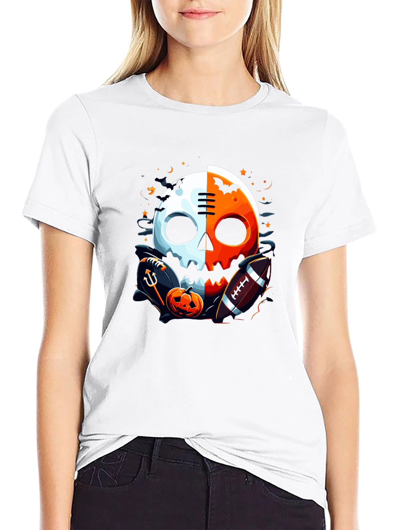 Halloween Football Skull Graphic Tee