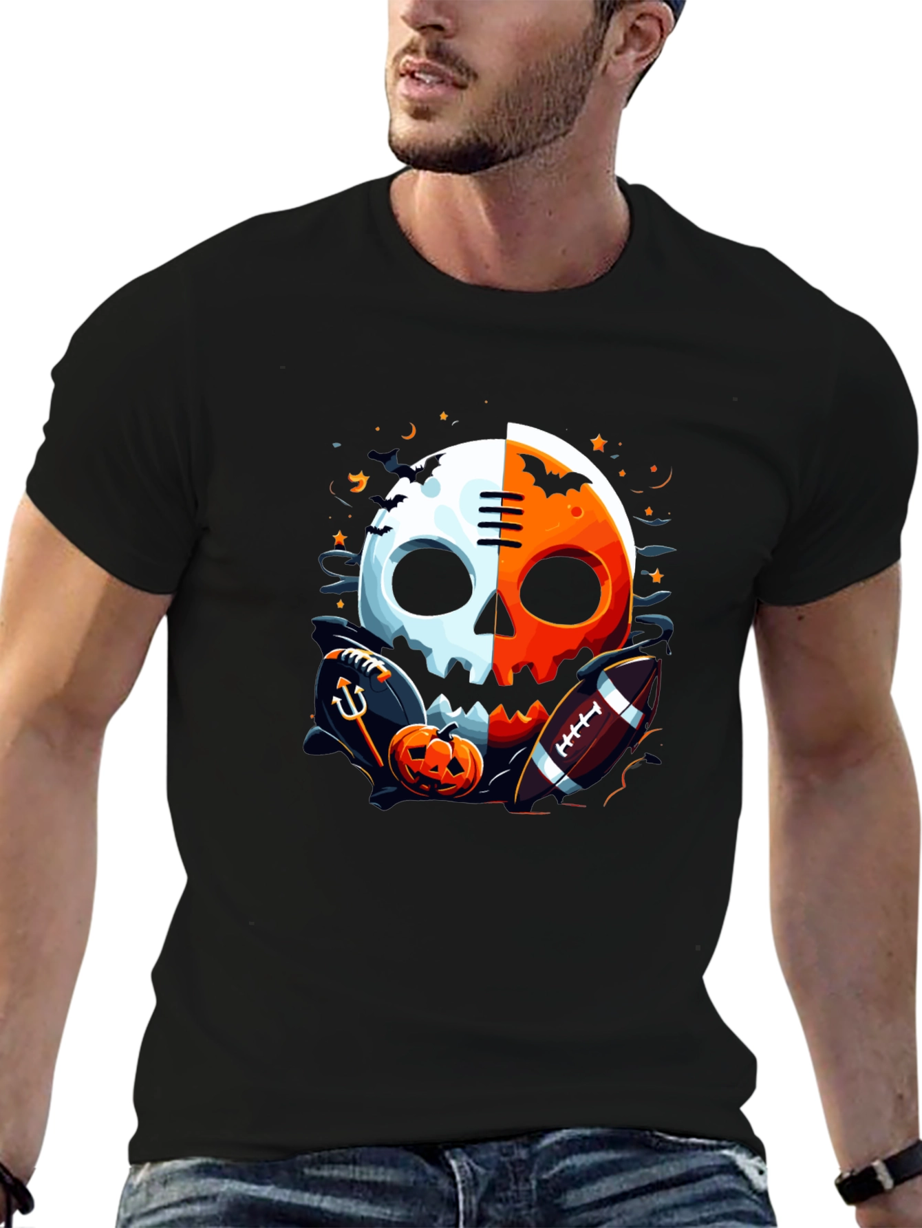 Halloween Football Skull Graphic Tee